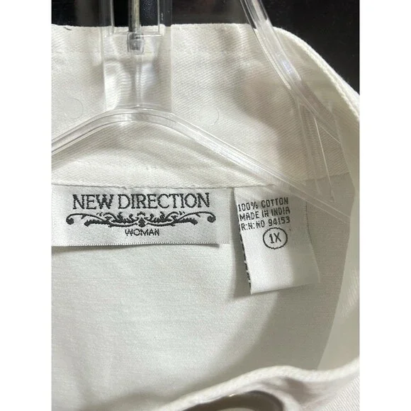 New Direction Women 1X White Cotton Denim Jacket‎ Large Gold Rings Decor - Picture 5 of 10